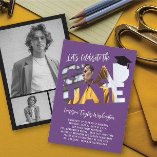 Unique Graduate Cutout Photo Purple Grad Party Invitation