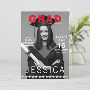 Unique Graduate Magazine Cover Photo Party Invitation