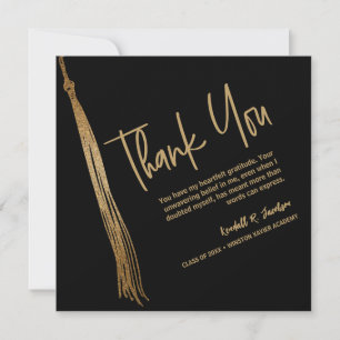 Unique Graduation Black Gold Tassel Thank You Card