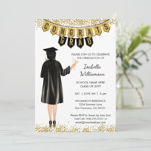 Unique Graduation Invitation Black Hair Zazzle