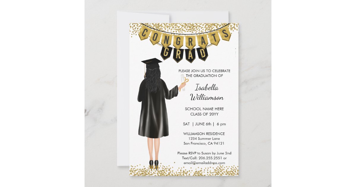 Unique Graduation Invitation Black Hair | Zazzle