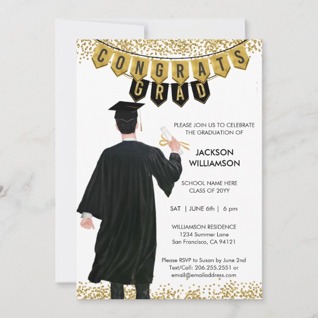  Unique Graduation Invitation Male Black Hair (Front)