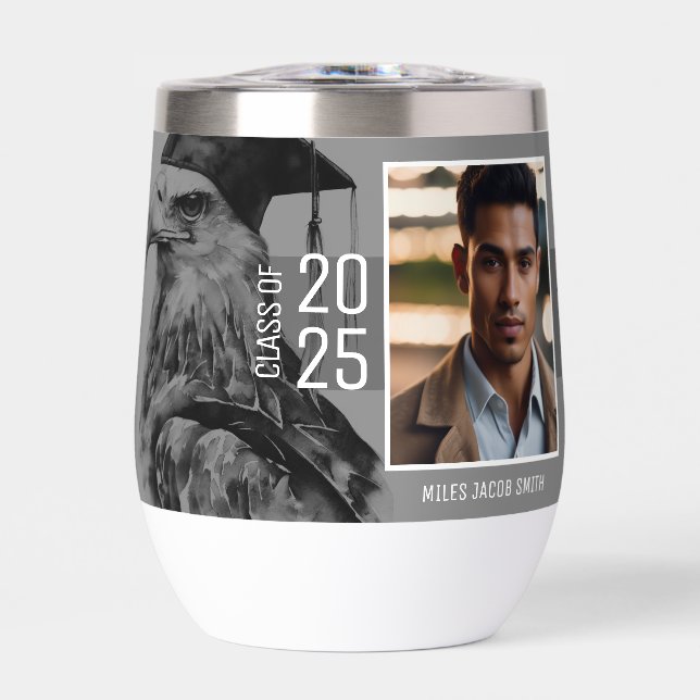 Unique Graduation Two Photo Drinkware Thermal Wine Tumbler (Front)