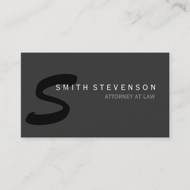 Unique Gray Black Monogram Attorney Business Card (Front)
