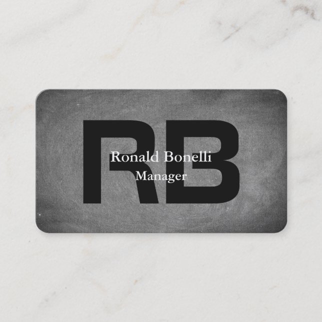 Unique Gray Chalkboard Black Monogram Business Card (Front)