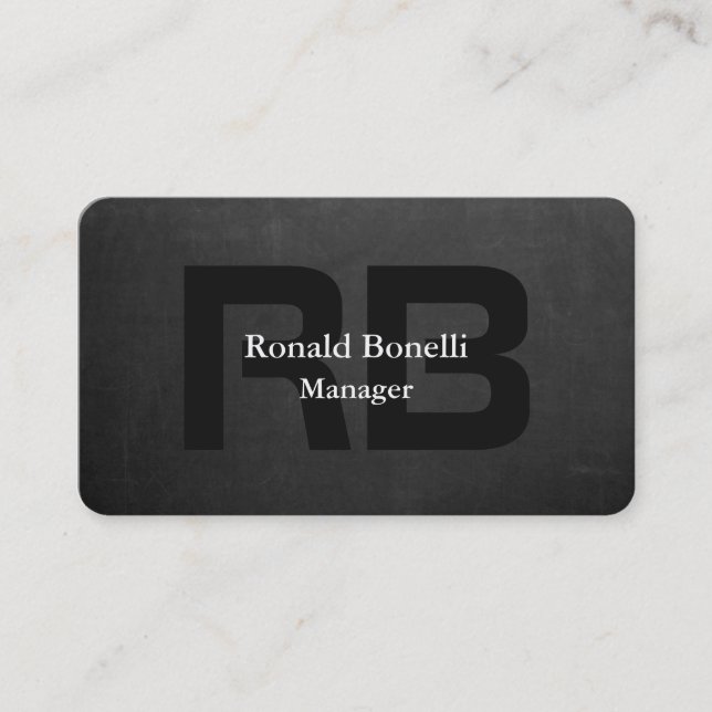 Unique Gray Chalkboard Black Monogram Manager Business Card (Front)