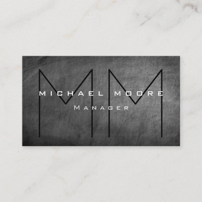 Unique Gray Chalkboard Chic Monogram Business Card (Front)