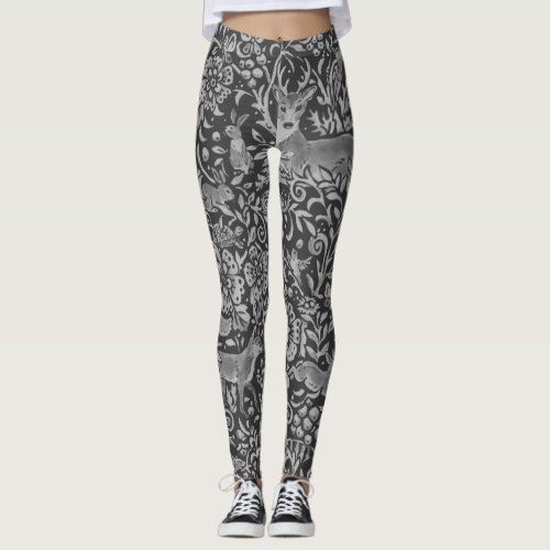 Unique Gray Forest Animal Fox Rabbit Owl Fantasy Leggings