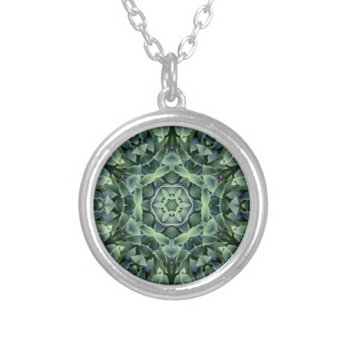 Unique Green Abstract  Silver Plated Necklace