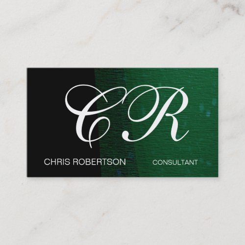 Unique Green Black White Monogram Business Card