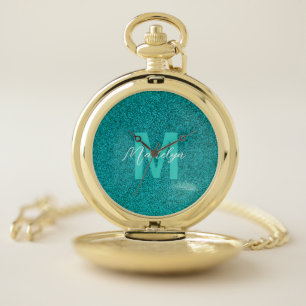 unique Green Blue Monogram Name Pocket Watch