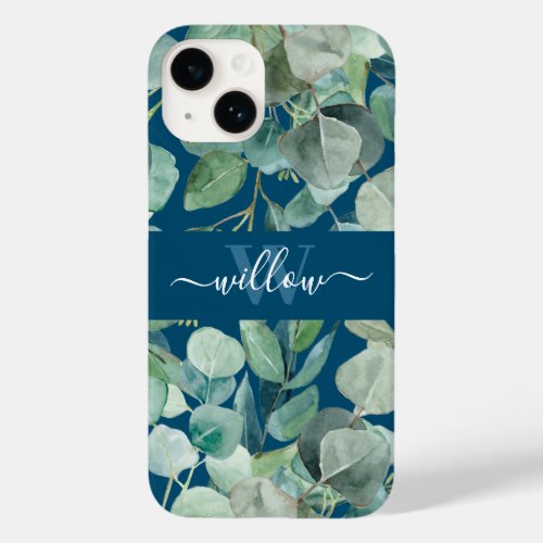 Unique Green Botanical Name Calligraphy Monogram Case_Mate iPhone 14 Case