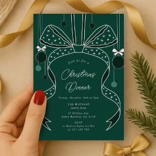 Unique Green Bow & Ribbons Elegant Christmas Party Invitation