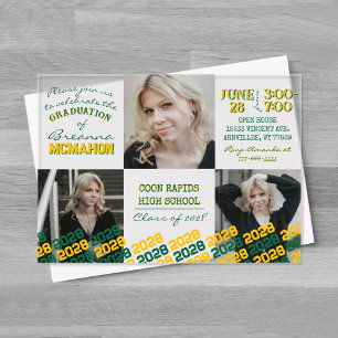Unique Green & Gold Graduation 3 Photo Frosted Acrylic Invitations