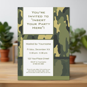Unique Green Military Camouflage Invitation