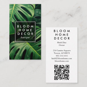 Unique Green Monstera Leaves Photography QR Code Business Card