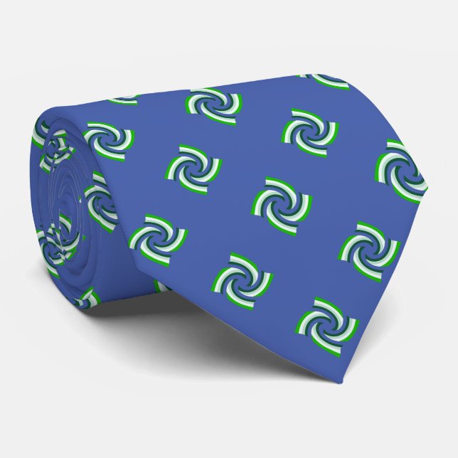 Unique Green Pattern on Blue  Neck Tie (Rolled)