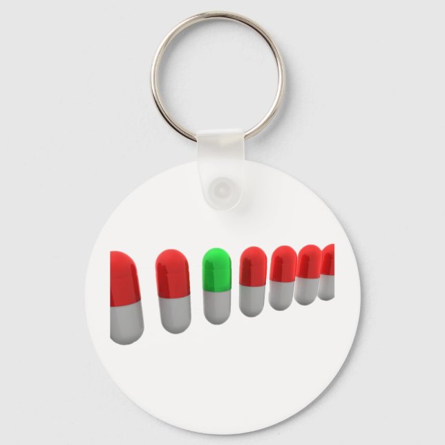 Unique Green Pill Among Red Capsules  Keychain (Front)