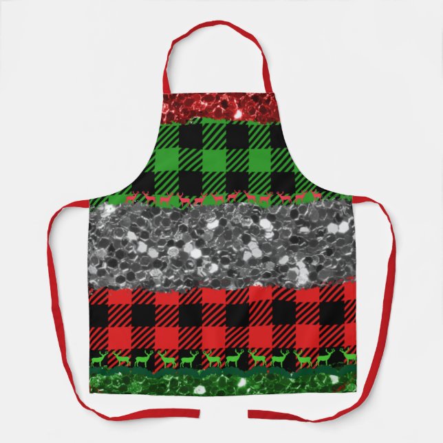 Unique Green Red Plaid Pattern Christmas Apron (Front)