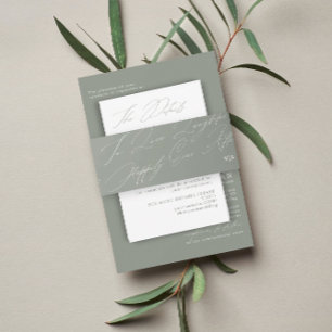 Unique Green Sage Love Laughter Monogram Wedding Invitation Belly Band
