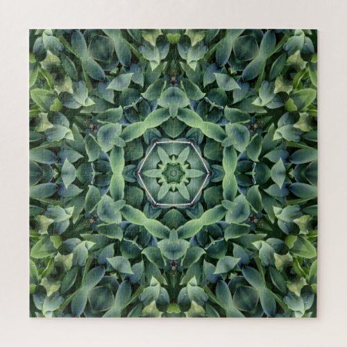 Unique Green Star Abstract Geometric Mandala Jigsaw Puzzle