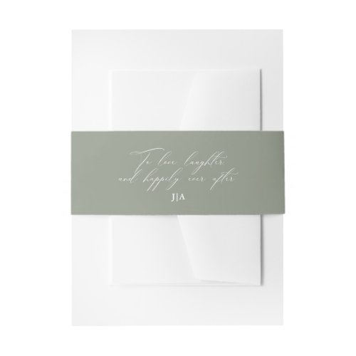 Unique Green To Love Laughter Monogram Wedding Invitation Belly Band