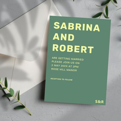 Unique Green  Yellow Bold Script Wedding Summer Invitation