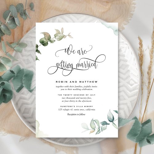 Unique Greenery Watercolor Getting Married Wedding Invitation