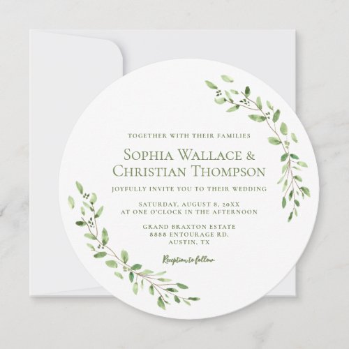 Unique Greenery Watercolor wreath Wedding monogram Invitation