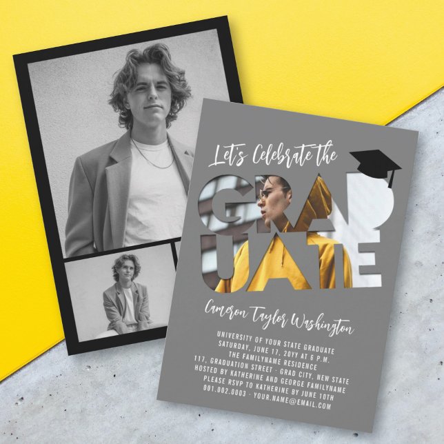 Unique Grey Graduate Cutout Graduation Photo Party Invitation (Creator Uploaded)