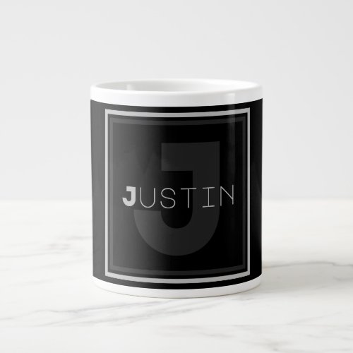 Unique Grey Monogram Giant Coffee Mug