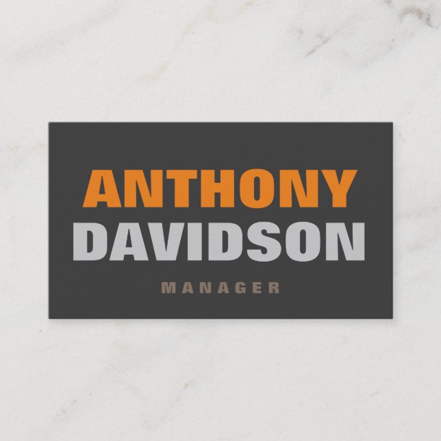Unique Grey Orange Bold Text Business Card (Front)