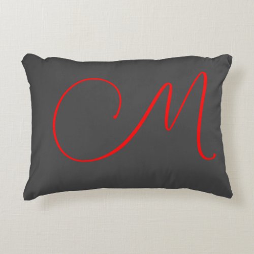 Unique grey red calligraphy monogram name initial accent pillow
