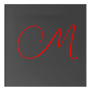 Unique grey red calligraphy monogram name initial acrylic print