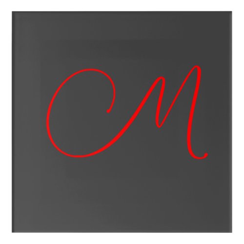 Unique grey red calligraphy monogram name initial acrylic print