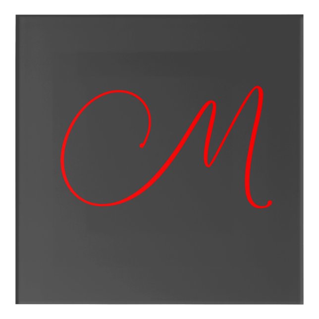Unique grey red calligraphy monogram name initial acrylic print (Front)