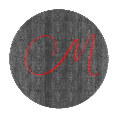 Unique grey red calligraphy monogram name initial cutting board