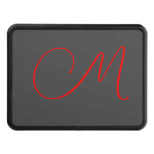 Unique grey red calligraphy monogram name initial hitch cover