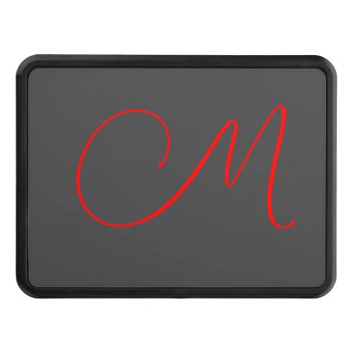 Unique grey red calligraphy monogram name initial hitch cover