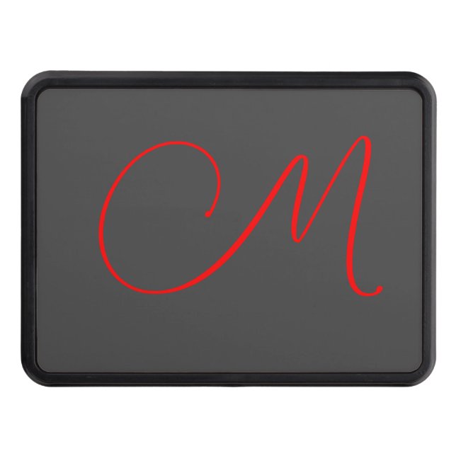 Unique grey red calligraphy monogram name initial hitch cover (Front)