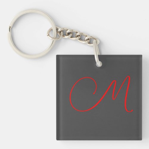 Unique grey red calligraphy monogram name initial keychain