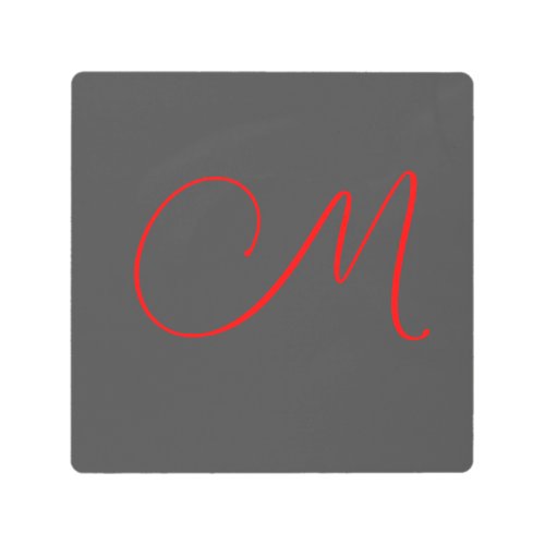 Unique grey red calligraphy monogram name initial metal print