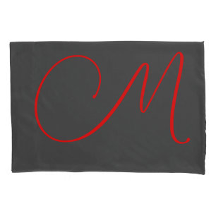 Unique grey red calligraphy monogram name initial pillow case