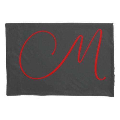 Unique grey red calligraphy monogram name initial pillow case