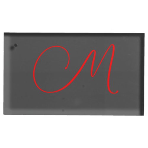 Unique grey red calligraphy monogram name initial place card holder