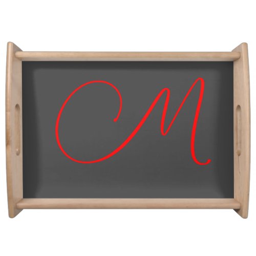 Unique grey red calligraphy monogram name initial serving tray