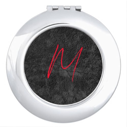 Unique grey red monogram name initial calligraphy compact mirror