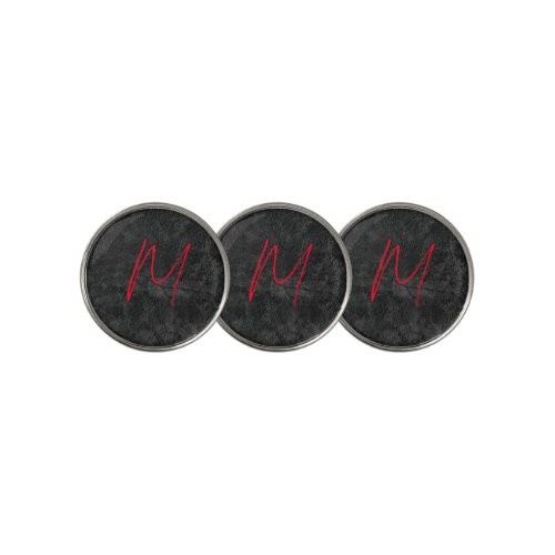 Unique grey red monogram name initial calligraphy golf ball marker