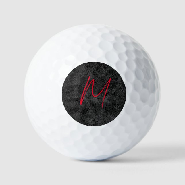 Unique grey red monogram name initial calligraphy golf balls (Front)