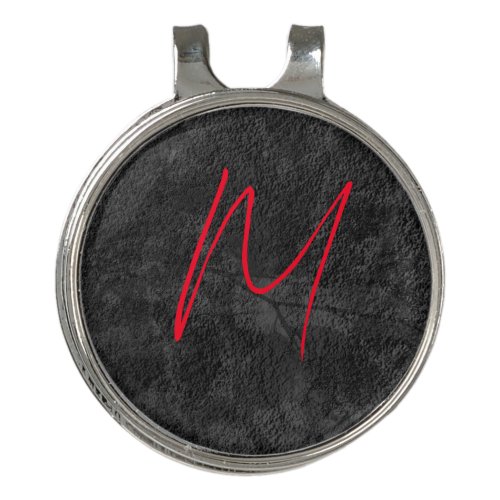 Unique grey red monogram name initial calligraphy golf hat clip